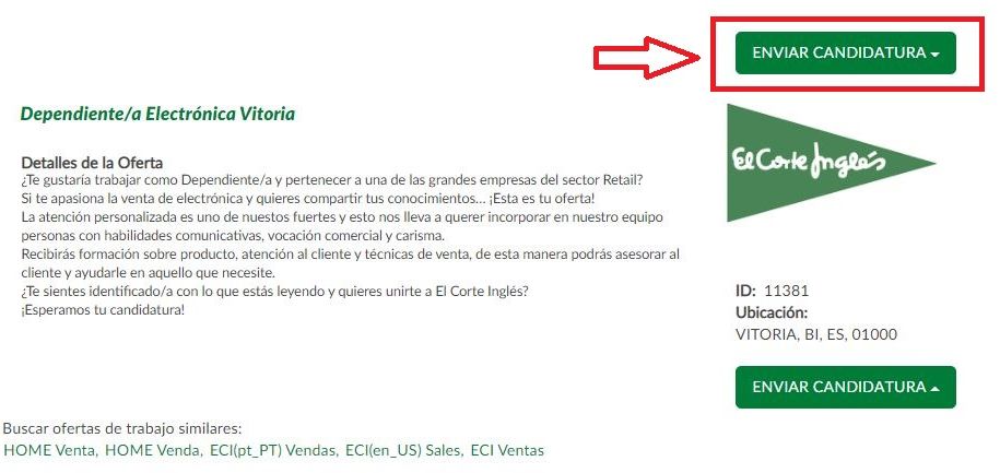 enviar candidatura el corte inglés